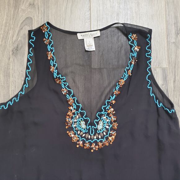 WHBM Silk Cover Up Dress Sheer Beaded Black Navajo Whimsigoth Resort Swim Boho - Picture 3 of 9